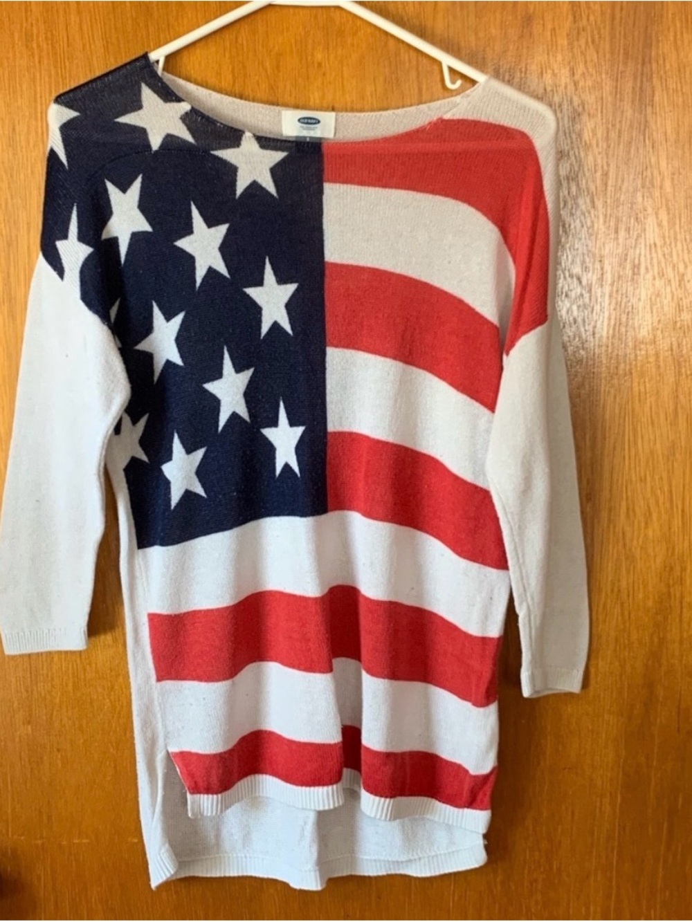 Old Navy Off-the-Shoulder American Flag Sweater in Red, White & Blue